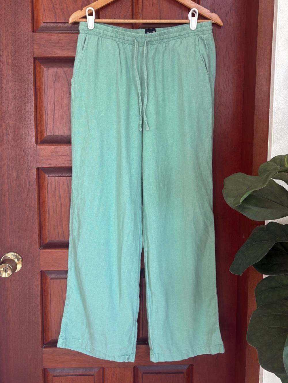 Gap Linen Light Teal Drawstring Wide-Leg  Pants
